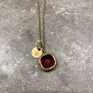 Faux Ruby and “P” Initial Charm Necklace